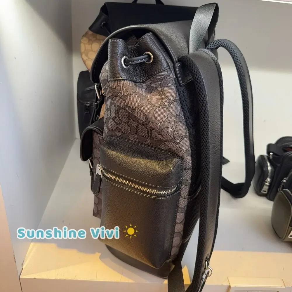 NWT Coach Men CBM50 Sprint Backpack In Signature Jacquard Charcoal/Black